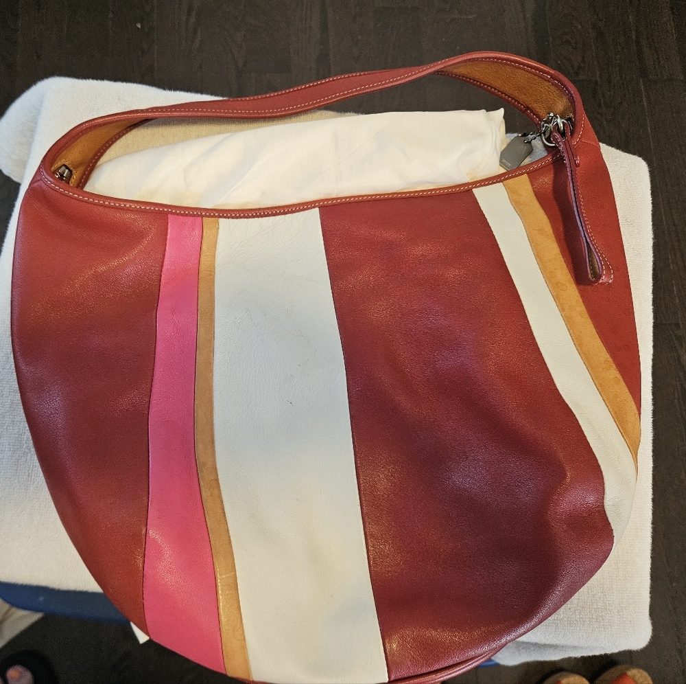 Vintage 90s Coach Elegant Red and Pink Leather Hobo Bag